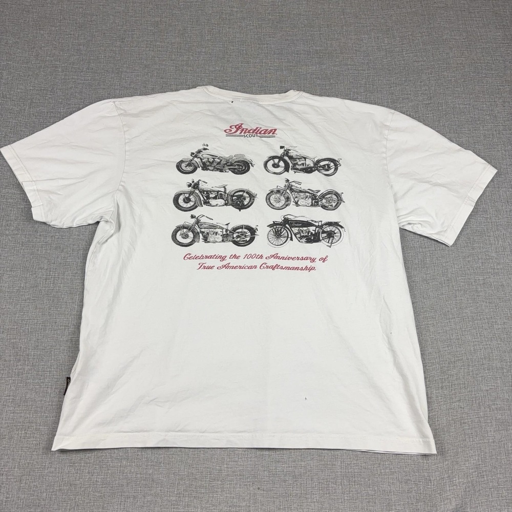 Indian Motorcycle Shirt Mens 2XL White 100th Anniversary Scout Biker Graphic Tee